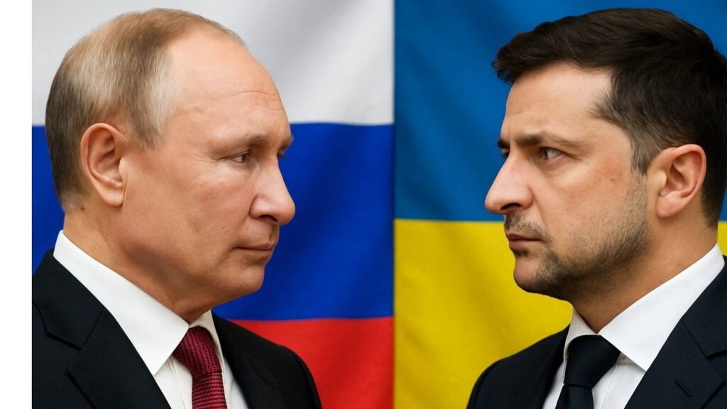 Putin Zelensky Russian Ukraine Flagghintergrund.