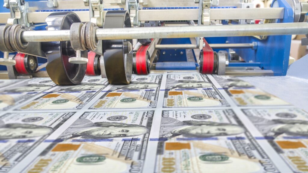 Dollar -Geld -Offset -Druckmaschine Linie.